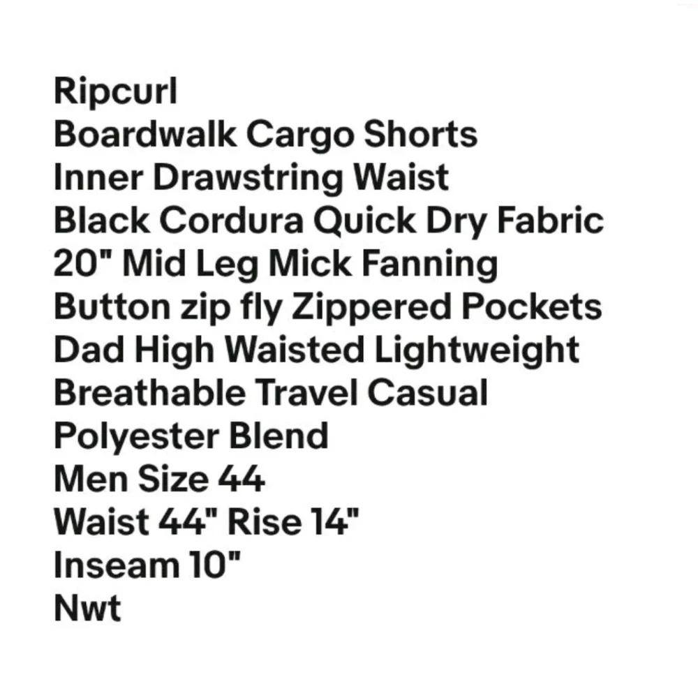 Ripcurl Boardwalk Cargo Shorts Men Sz 44 Black Cordura Fabric 20